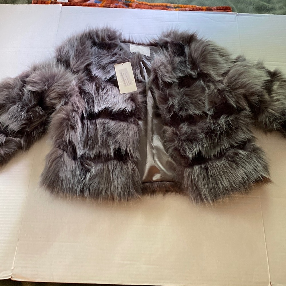 Short Panelled Fur Coat - Vera & Lucy - Silver Gray